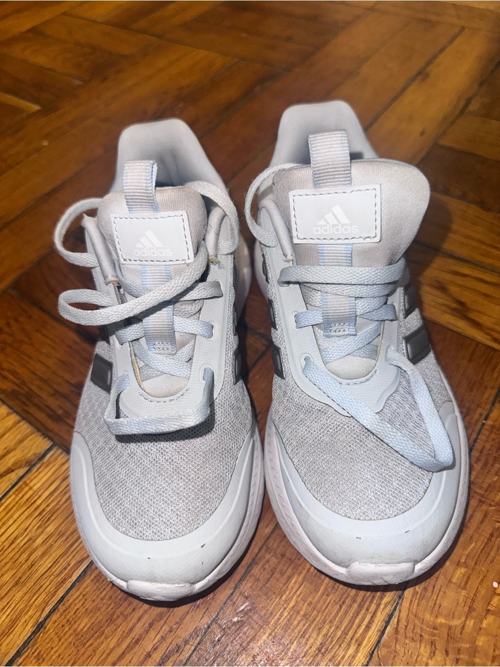 adidas Kids Light Gray and White Sneakers